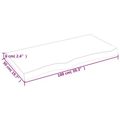 vidaXL Pöytälevy vaaleanruskea 100x50x(2-6) cm käsitelty täystammi