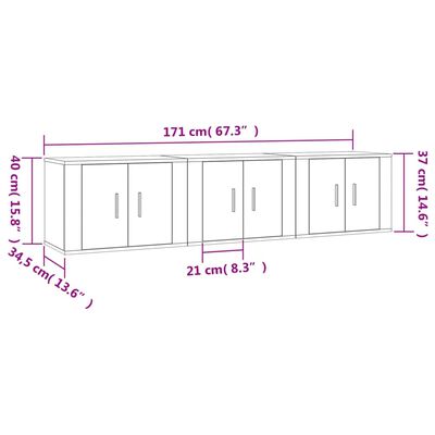 vidaXL Seinäkiinnitettävät TV-kaapit 3 kpl valkoinen 57x34,5x40 cm