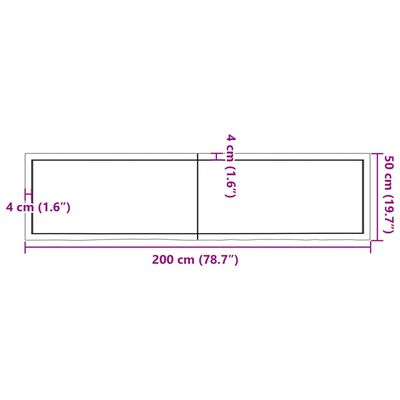 vidaXL Seinähylly vaaleanruskea 200x50x(2-4) cm käsitelty täystammi