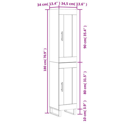 vidaXL Kaappi harmaa Sonoma 34,5x34x180 cm tekninen puu