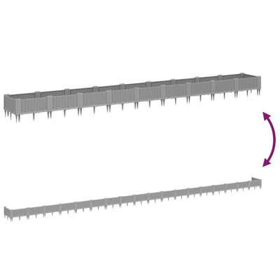 vidaXL Kukkalaatikko jalkatapeilla vaaleanharmaa 362,5x42,5x28,5 cm PP
