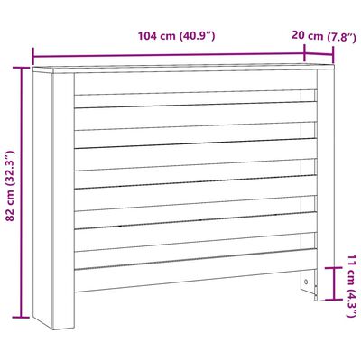 vidaXL Lämpöpatterin suoja betoninharmaa 104x20x82 cm tekninen puu