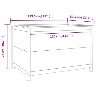 vidaXL Korotettu kukkalaatikko valkoinen 119,5x82,5x78 cm täysi mänty