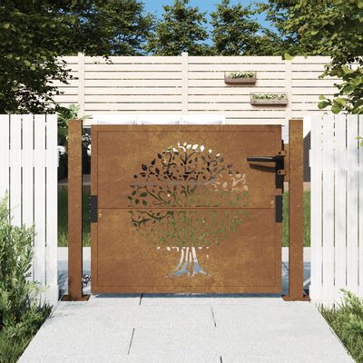 vidaXL Puutarhaportti 105x105 cm corten teräs puukuvio