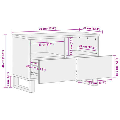 vidaXL TV-taso 70x34x46 cm täysi karkea mangopuu