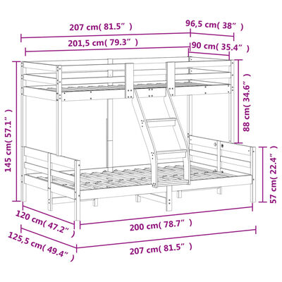 vidaXL Kerrossänky 90x200/120x200 cm täysi mänty