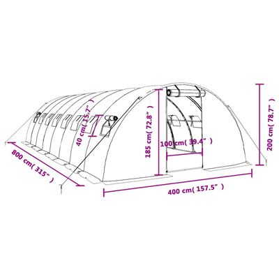 vidaXL Kasvihuone teräsrungolla vihreä 32 m² 8x4x2 m