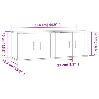 vidaXL Seinäkiinnitettävät TV-kaapit 2 kpl valkoinen 57x34,5x40 cm