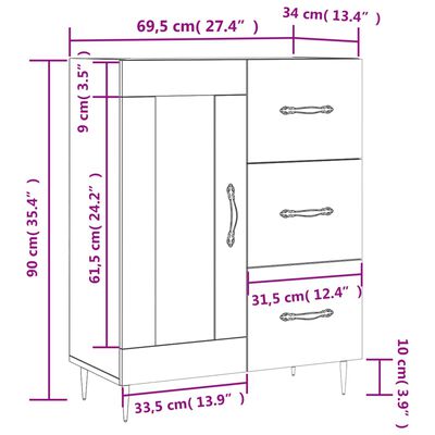 vidaXL Senkki musta 69,5x34x90 cm tekninen puu