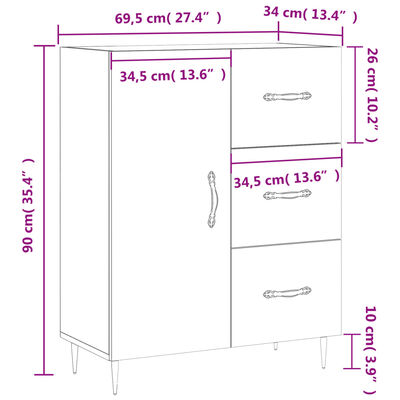 vidaXL Senkki Sonoma-tammi 69,5x34x90 cm tekninen puu