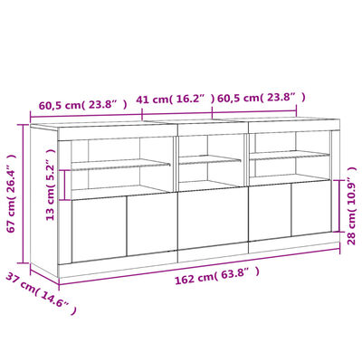 vidaXL Senkki LED-valoilla valkoinen 162x37x67 cm