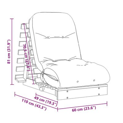 vidaXL Futon vuodesohva patjalla vahanruskea 60x206x11 cm täysi mänty