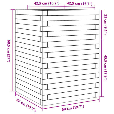 vidaXL Puutarhan kukkalaatikko 50x50x68,5 cm kyllästetty mänty