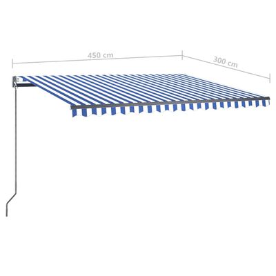 vidaXL Sisäänkelattava markiisi LED/tuulisensori 450x300 cm sinivalk.