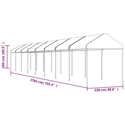 vidaXL Huvimaja katolla valkoinen 17,84x2,28x2,69 m polyeteeni