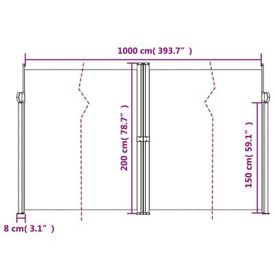 vidaXL Sisäänvedettävä sivumarkiisi musta 200x1000 cm