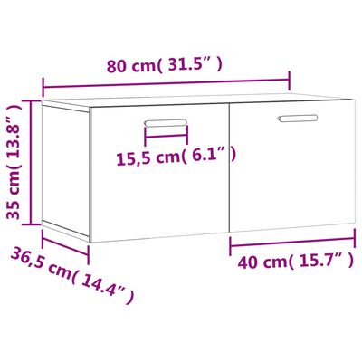 vidaXL Seinäkaappi korkeakiilto valkoinen 80x36,5x35 cm tekninen puu