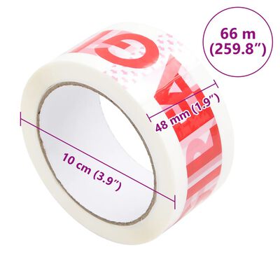 vidaXL Pakkausteippi 36 kpl FRAGILE printti valkoinen 48 mm x 66 m