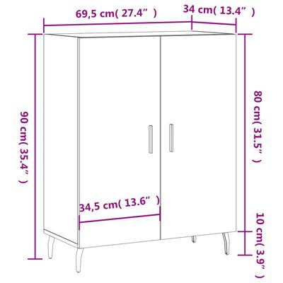 vidaXL Senkki Sonoma-tammi 69,5x34x90 cm tekninen puu