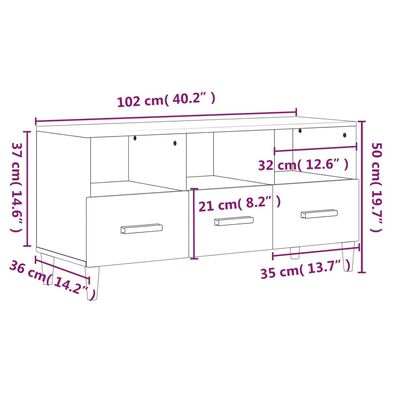 vidaXL TV-taso betoninharmaa 102x36x50 cm tekninen puu