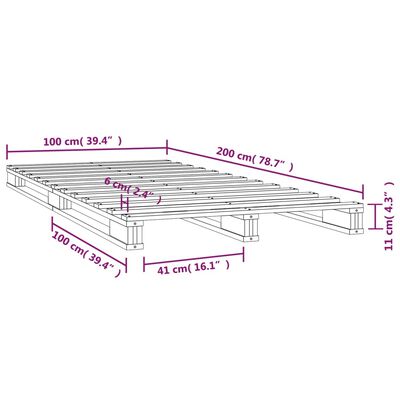 vidaXL Lavasänky harmaa 100x200 cm täysi mänty