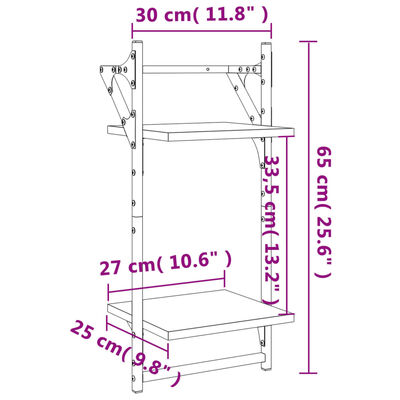 vidaXL Seinähyllyt tangoilla 2 tasoa 2 kpl savutammi 30x25x65 cm