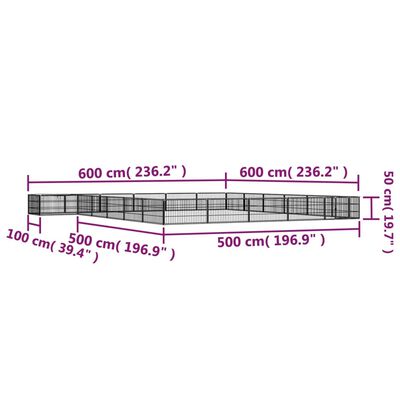 vidaXL Koiranhäkki 24 paneelia musta 100x50 cm jauhemaalattu teräs