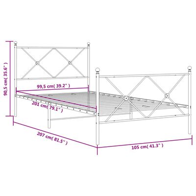 vidaXL Metallinen sängynrunko päädyillä valkoinen 100x200 cm