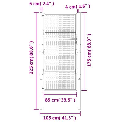 vidaXL Puutarhaportti antrasiitti 105x225 cm teräs