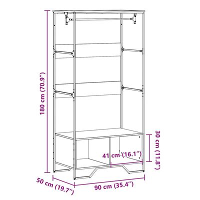 vidaXL Vaatekaappi Sonoma-tammi 90x50x180 cm tekninen puu