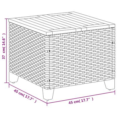 vidaXL Puutarhapöytä harmaa 45x45x37 cm polyrottinki ja akasiapuu