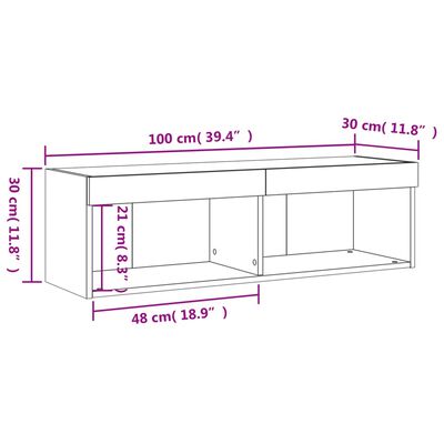 vidaXL TV-taso LED-valoilla savutammi 100x30x30 cm