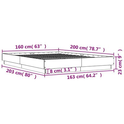 vidaXL Sängynrunko betoninharmaa 160x200 cm tekninen puu