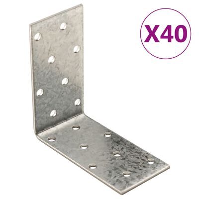 vidaXL Kulmareikälevyt 40 kpl 2 mm 80x40x80 mm galvanoitu teräs