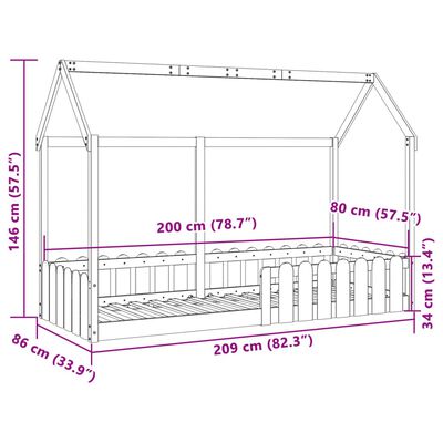 vidaXL Lasten talo sängynrunko valkoinen 80x200 cm täysi mänty