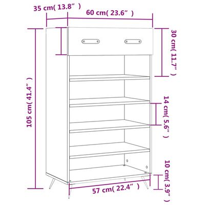 vidaXL Kenkäkaappi musta 60x35x105 cm tekninen puu