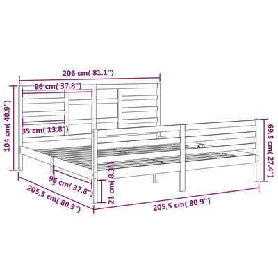 vidaXL Sängynrunko musta täysi puu 200 x 200 cm