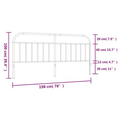 vidaXL Metallinen sängynpääty valkoinen 193 cm