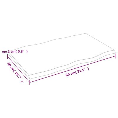 vidaXL Pöytälevy v.ruskea 80x50x2 cm käsitelty täystammi elävä reuna