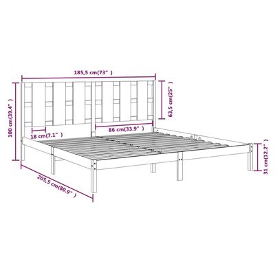 vidaXL Sängynrunko musta täysi mänty 180x200 cm Super King