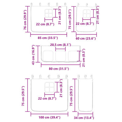 vidaXL Lasten parvisänky verhoilla sininen 80x200 cm täysi mänty