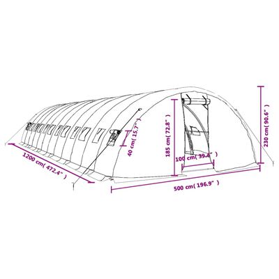 vidaXL Kasvihuone teräsrungolla valkoinen 60 m² 12x5x2,3 m