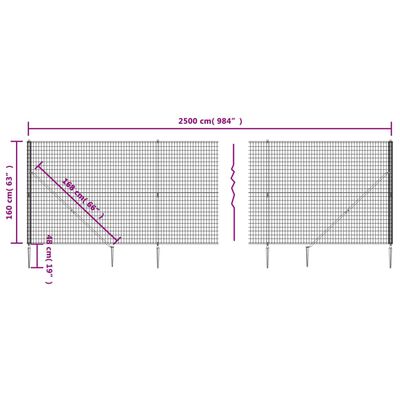 vidaXL Verkkoaita maapiikeillä antrasiitti 1,6x25 m