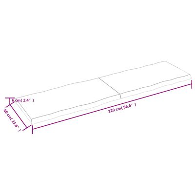 vidaXLPöytälevy ruskea 220x60x(2-6)cm käsitelty täystammi elävä reuna