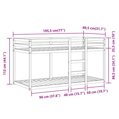 vidaXL Parvisänky verhoilla mustavalkoinen 75x190 cm täysi mänty