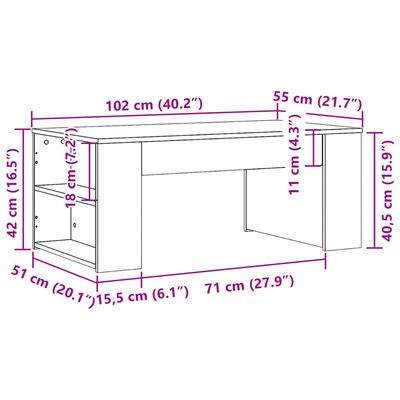 vidaXL Sohvapöytä ruskea tammi 102x55x42 cm tekninen puu