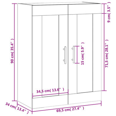 vidaXL Seinäkiinnitettävä kaappi musta 69,5x34x90 cm tekninen puu