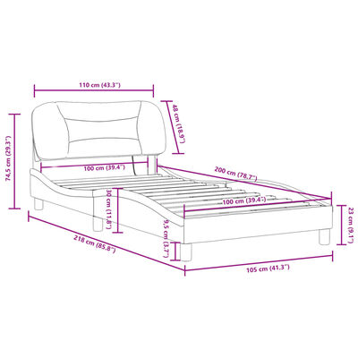 vidaXL Sängynrunko LED-valoilla musta/valkoinen 100x200 cm keinonahka