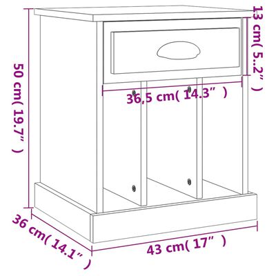 vidaXL Yöpöydät 2 kpl harmaa Sonoma 43x36x50 cm