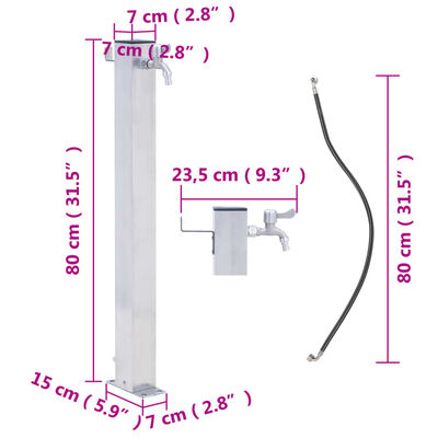 vidaXL Puutarhan vesipylväs 80 cm ruostumaton teräs neliskulmainen